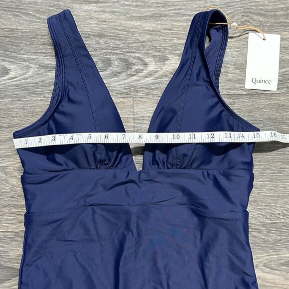 Quince Medium Italian Plunge One-Piece Swimsuit Navy Blue Swim Bathing Suit - Picture 9 of 10
